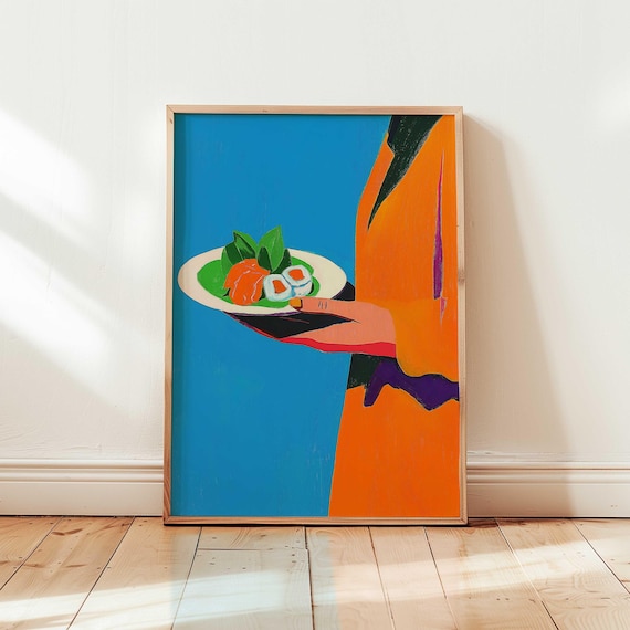 Colorful Sushi Plate Modern Food Illustration Kitchen Wall Poster