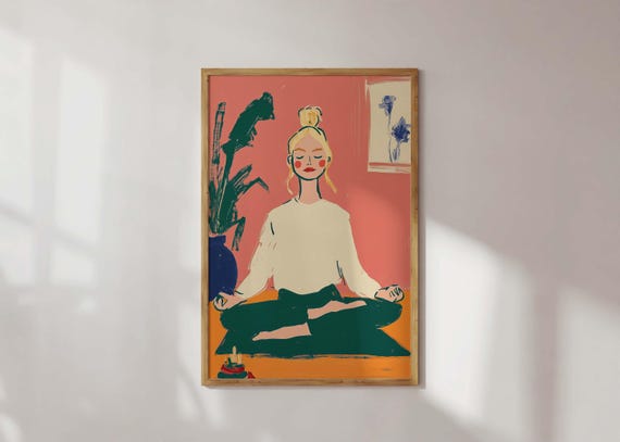 Self Care Meditation Poster, Minimalist Yoga Girl