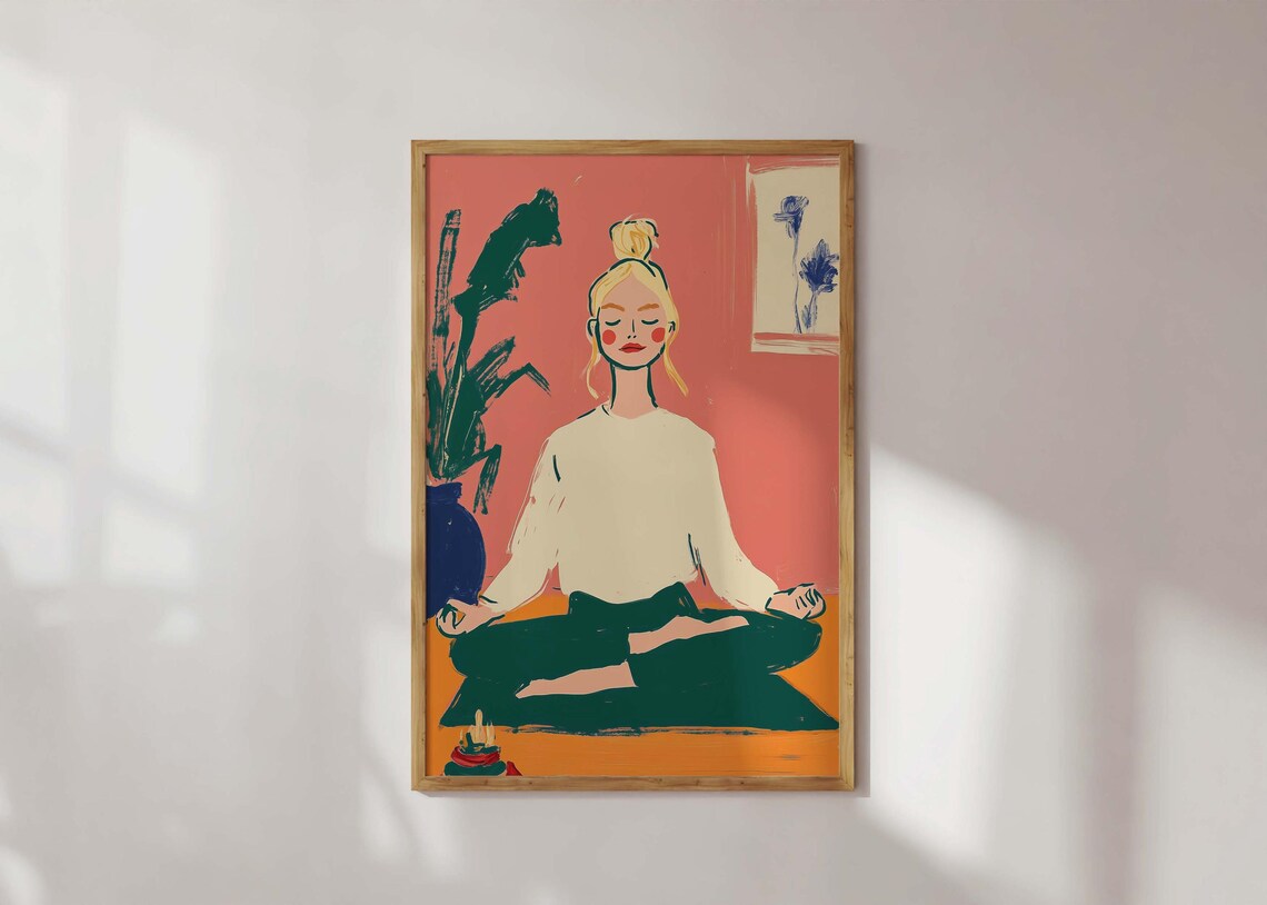 Self Care Meditation Poster, Minimalist Yoga Girl