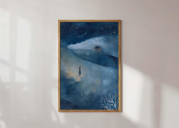 Feminine Energy Art Spiritual Whale Ocean Print Mystical Boat Stars Decor Deep Sea Wall Cosmic Dreamscape Painting