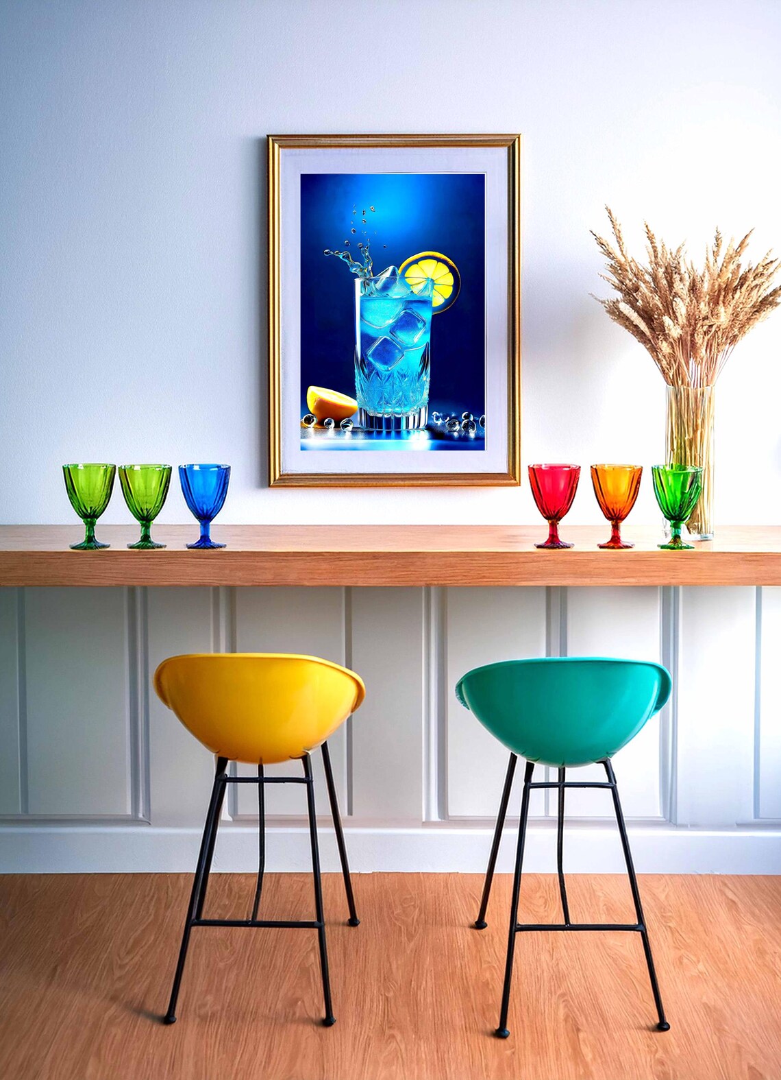 Blue Curacao Cocktail With Splash Lemon And Ice Blue Bar Poster - Image 2