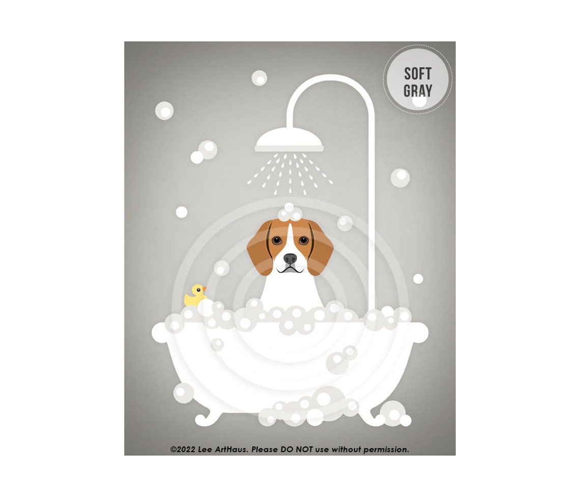 Beagle Puppy Bubble Bath Shower With Rubber Duck Cute Dog Art Poster - Image 3