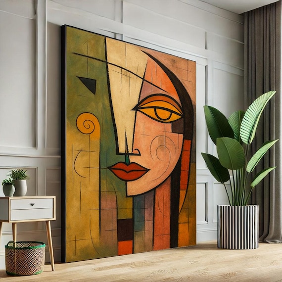 Abstract Face Cubism Earthy Tones Geometric Modern Art Poster