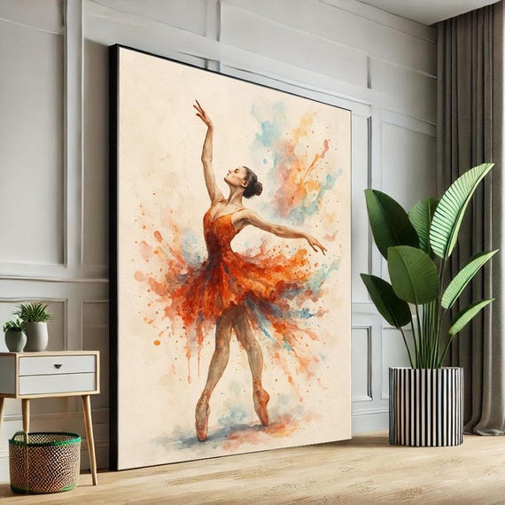 Elegant Ballerina In Red Dress Canvas Wall Art Print Modern Dance Living Room Decor Statement Piece
