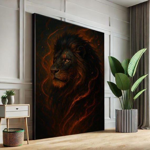 Majestic Lion Portrait Canvas Wall Art Print Bold Living Room Decor Statement Piece