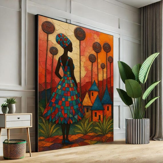 Bold African Woman Landscape Canvas Wall Art Print Vibrant Living Room Decor Statement Piece
