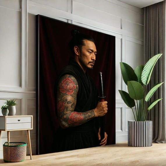Samurai Warrior Canvas Wall Art Print Bold Tattooed Fighter Living Room Decor Statement Piece For Modern Homes
