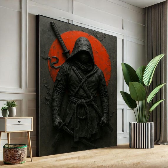 Mysterious Samurai Warrior Canvas Wall Art Print Bold Japanese Style Living Room Decor Statement Piece