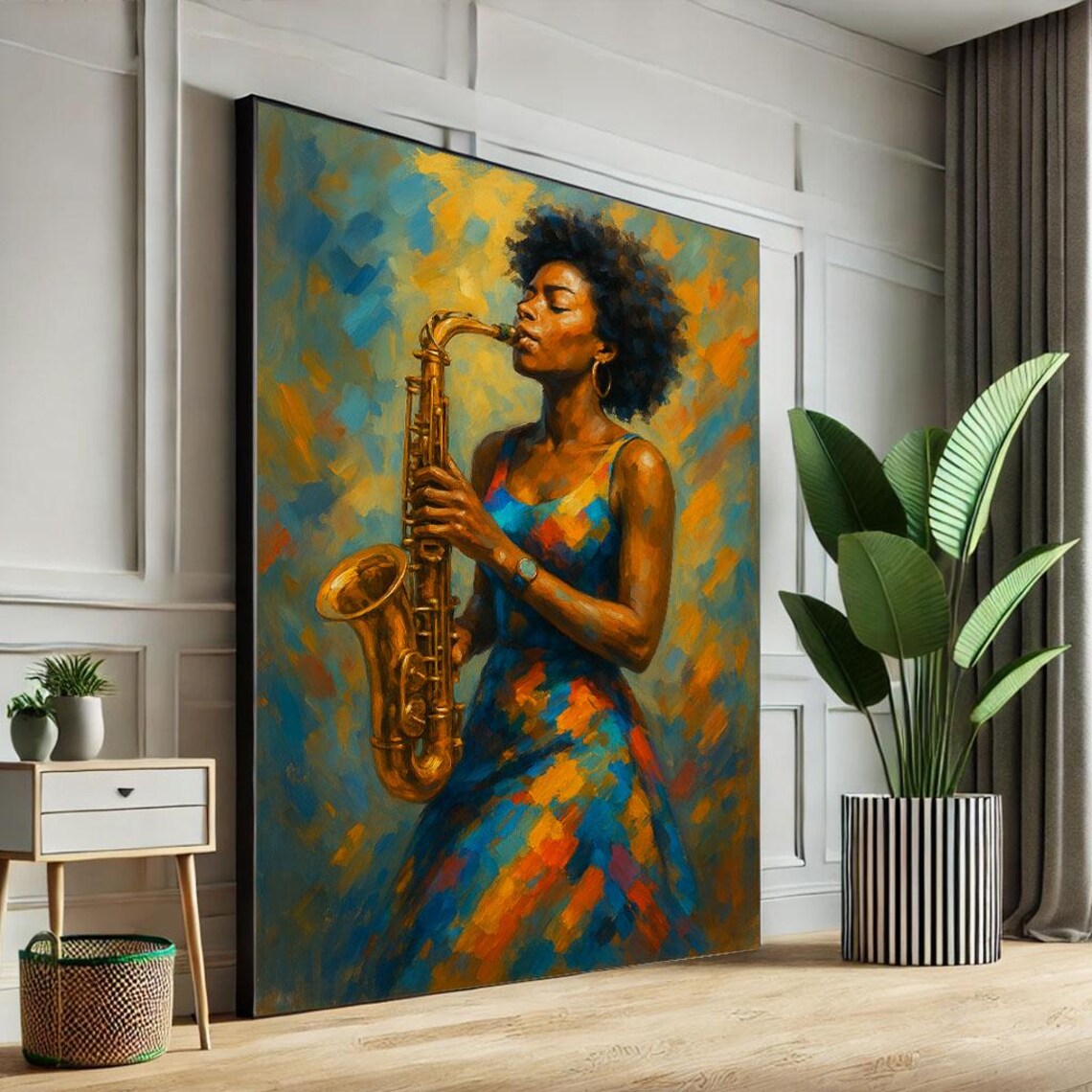 Jazz Saxophonist Woman Colorful Abstract Soulful Music Art Poster