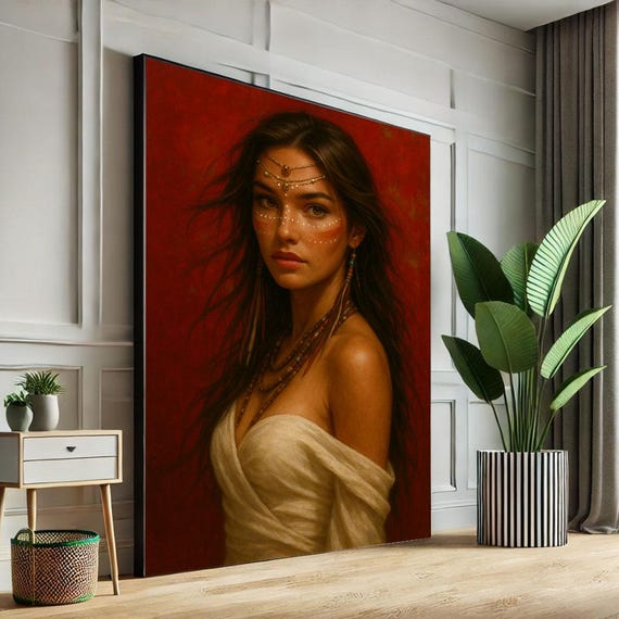 Elegant Ethereal Woman Portrait Canvas Wall Art Print Warm Tones Living Room Decor Statement Piece