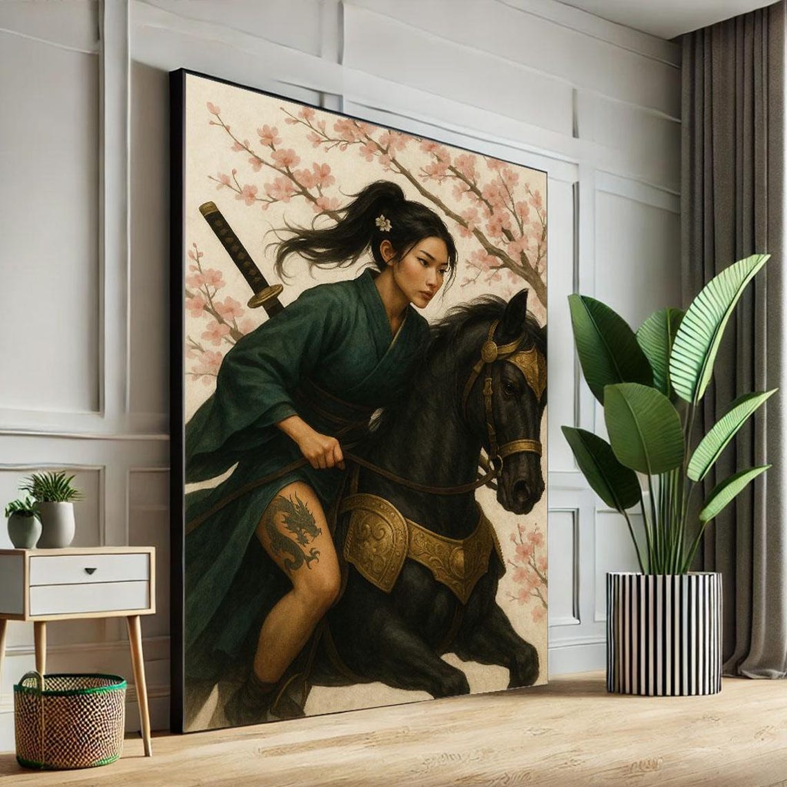 Empowering Samurai Woman Canvas Wall Art Print Bold Asianinspired Living Room Decor Statement Piece