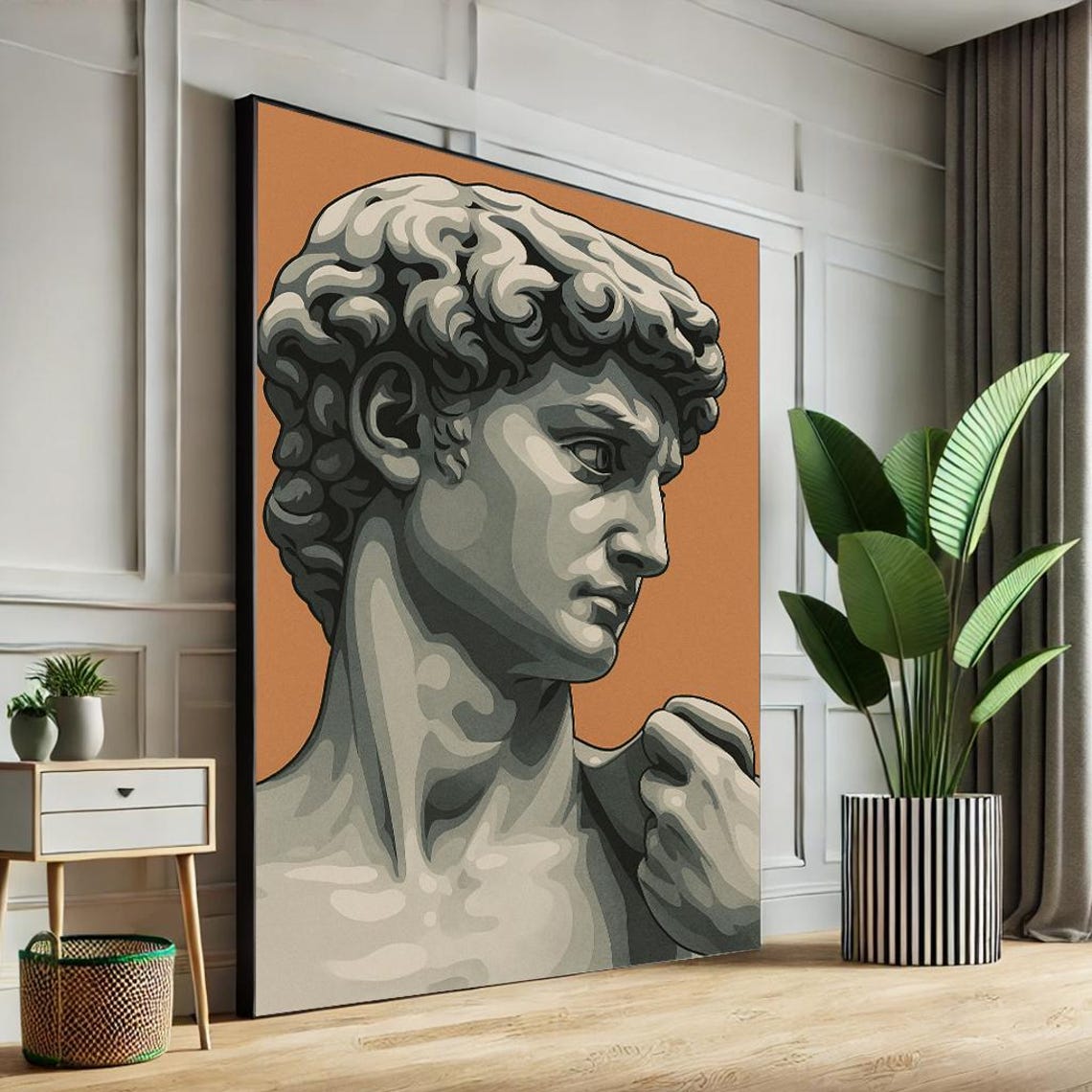 Michelangelo David Bust Graphic Pop Art on Burnt Orange Poster
