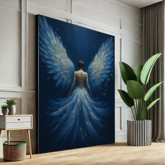 Heavenly Angel with Blue Wings Ethereal Dreamlike Art Poster