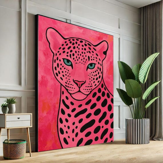 Bold Pink Leopard Canvas Wall Art Print Modern Animal Living Room Decor Statement Piece