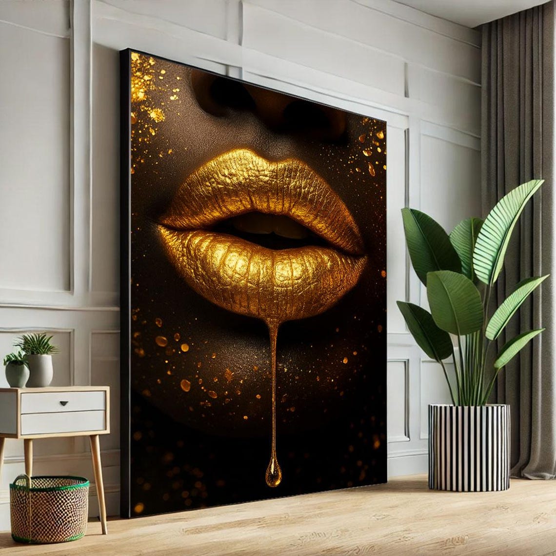 Golden Lips Dripping Gold Glamour Beauty Makeup Portrait Poster