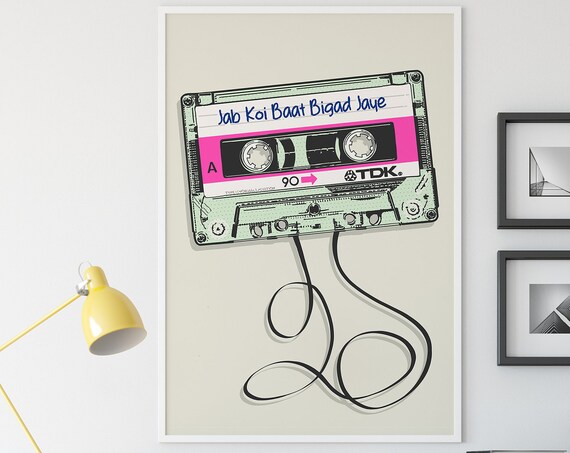 Personalised Indian Bollywood Song Poster, Retro Cassette