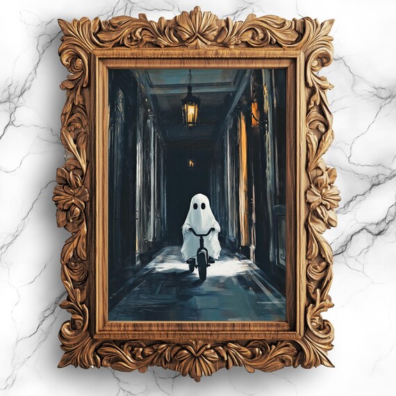 Riding Bicycle In Haunted House Art Halloween Wall Decor For Kids Room Nursery Or Playroom Instant Bbg30
