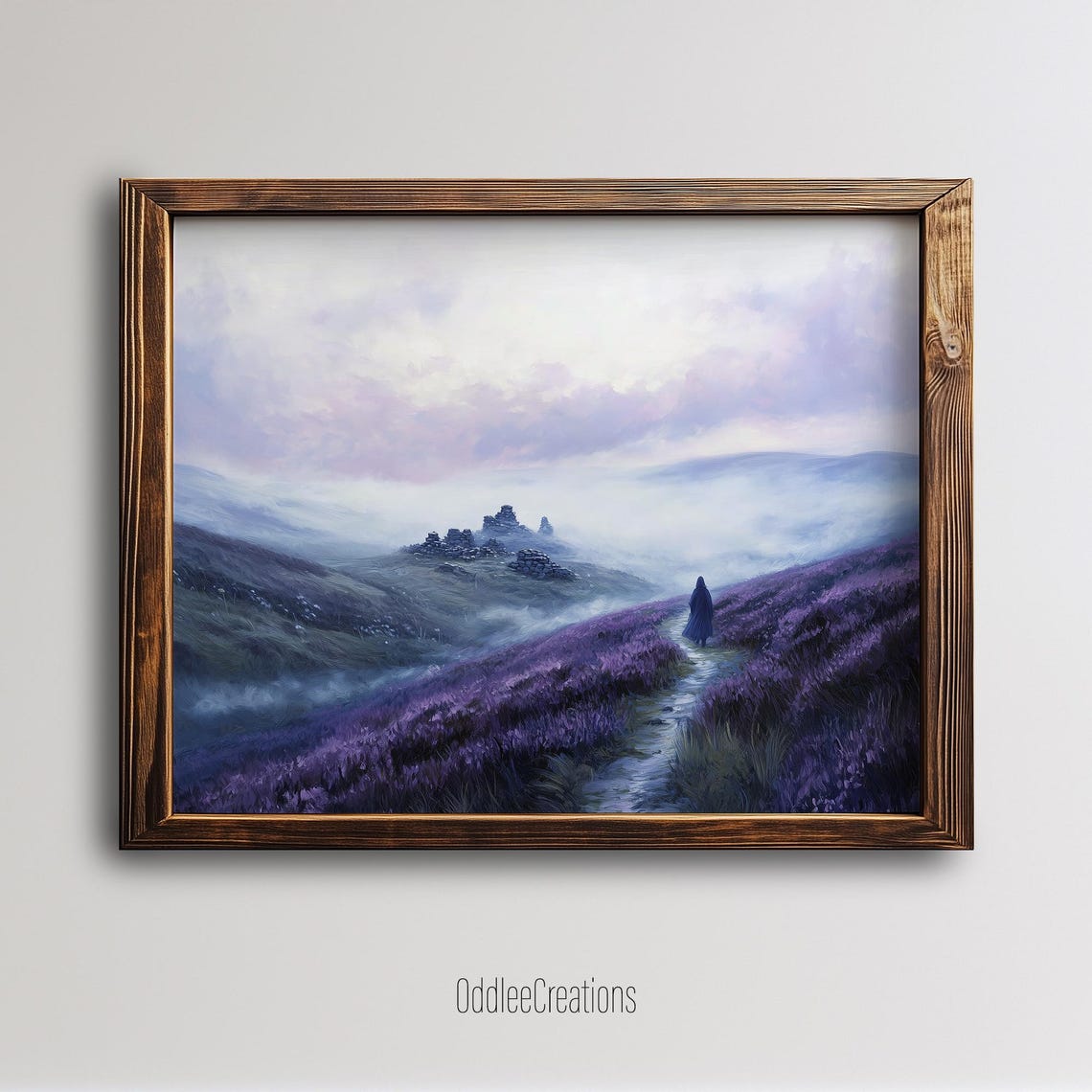 Misty Purple Moorland Path Lone Wanderer Oil Painting Poster