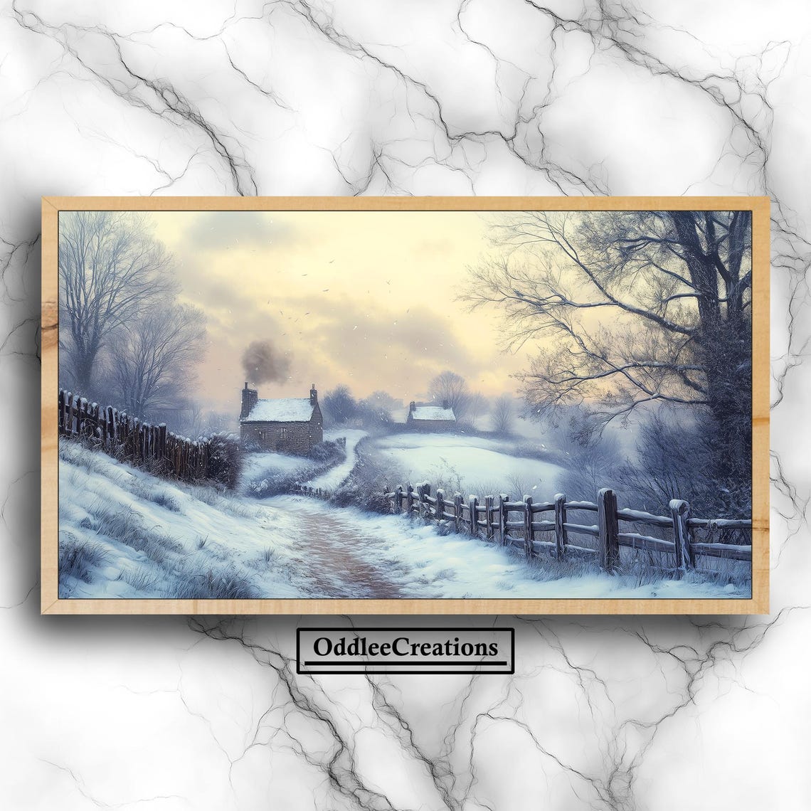 Snowy Victorian Village Winter Countryside Cottage Frame Art Print