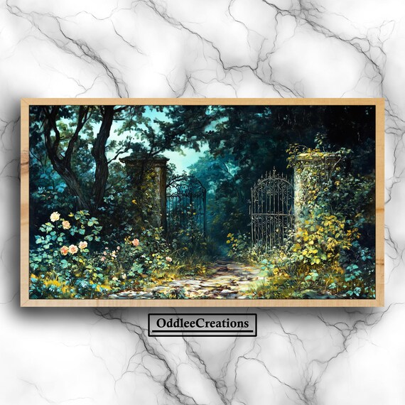 Moody Victorian Garden Gate Twilight Dark Academia Landscape Wall Art