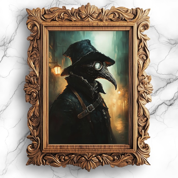 Plague Doctor on a Lantern Lit Street Gothic Portrait Poster