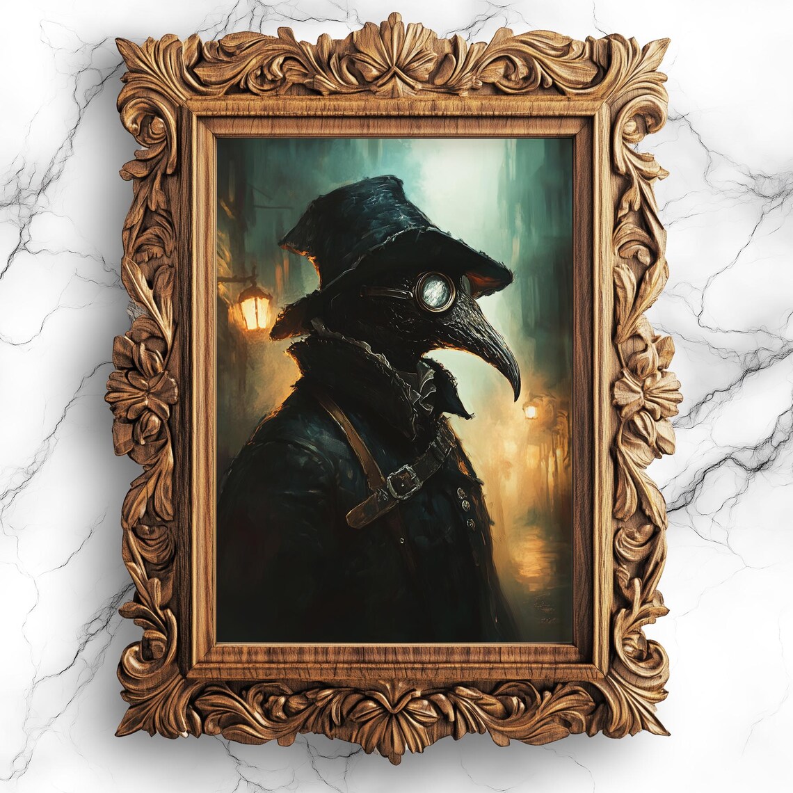 Plague Doctor on a Lantern Lit Street Gothic Portrait Poster