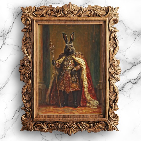 Fantasy King With Rabbit Royal Portrait Surreal Animal Art Whimsical Wall Decor For Creative Home Prt20