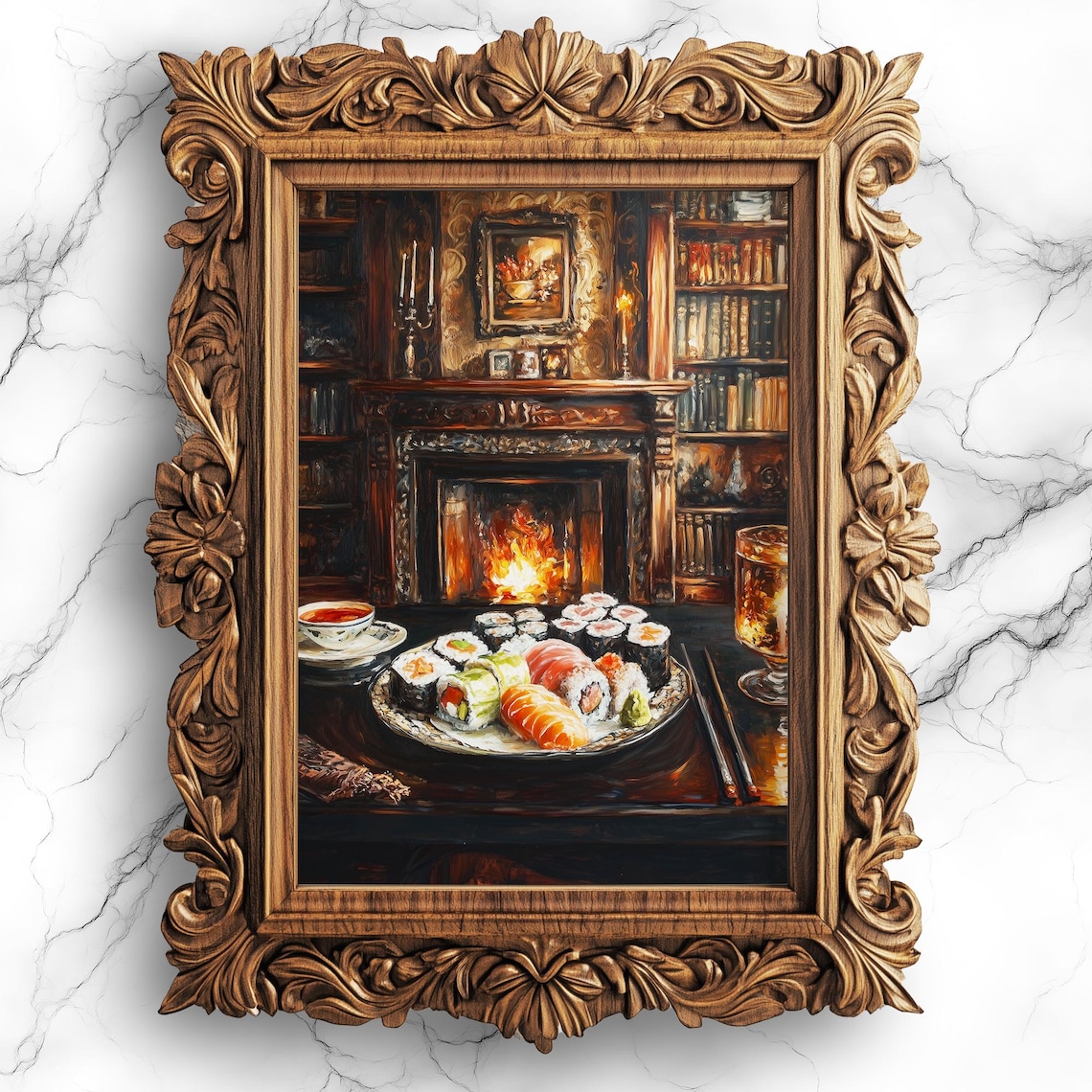 Dark Academia Sushi Art Print, Japanese Cuisine