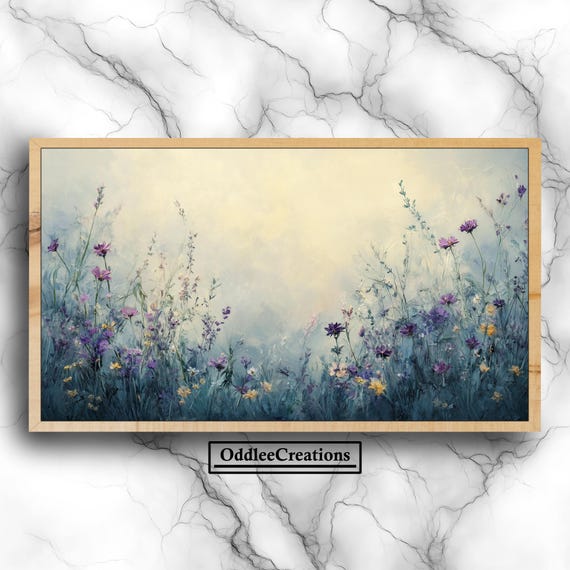 Rustic Wildflowers Tv Art Impressionist Style Misty Gothic Farm Landscape Vintage Botanical Tlv37
