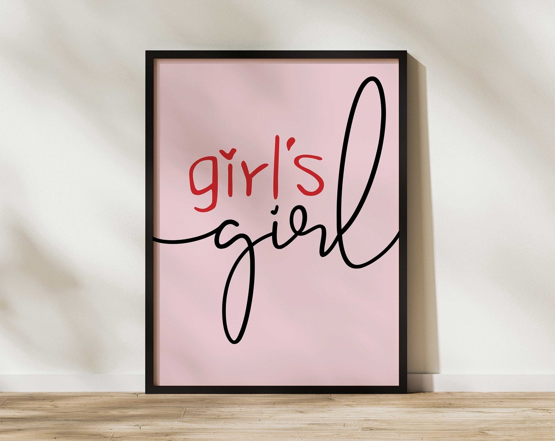 Girls Girl Pink Script Typography Bold Feminist Quote Art Poster