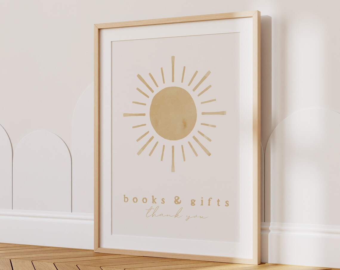 Books And Gifts Thank You Sun Baby Shower Table Sign Wall Art