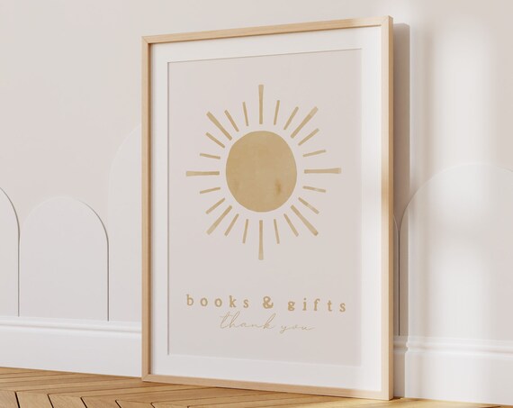 Books And Gifts Thank You Sun Baby Shower Table Sign Wall Art