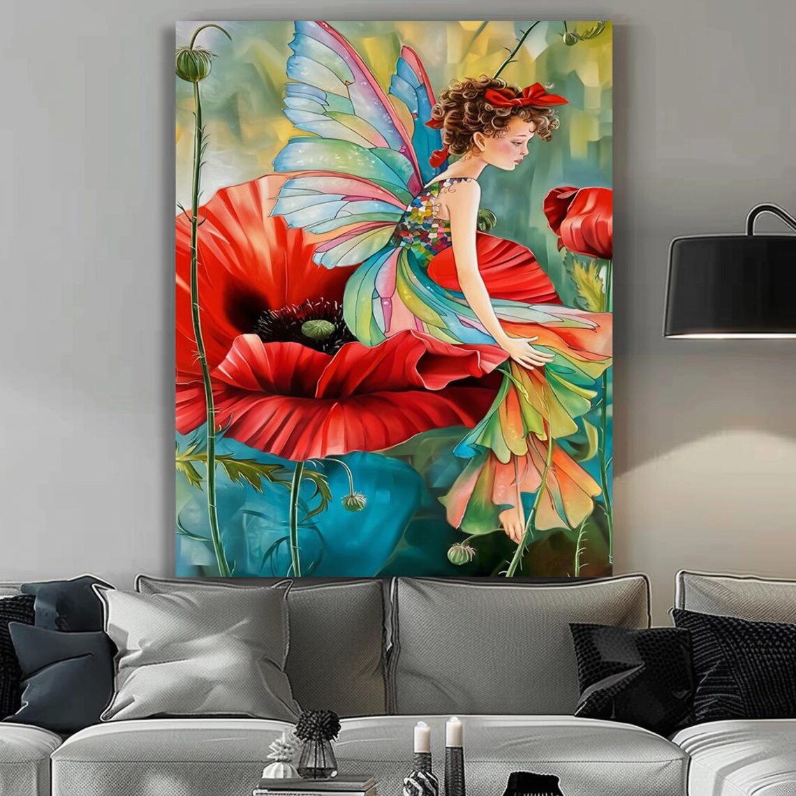 Fairy Girl Sitting On Red Poppy Flower Whimsical Fantasy Poster - Image 4