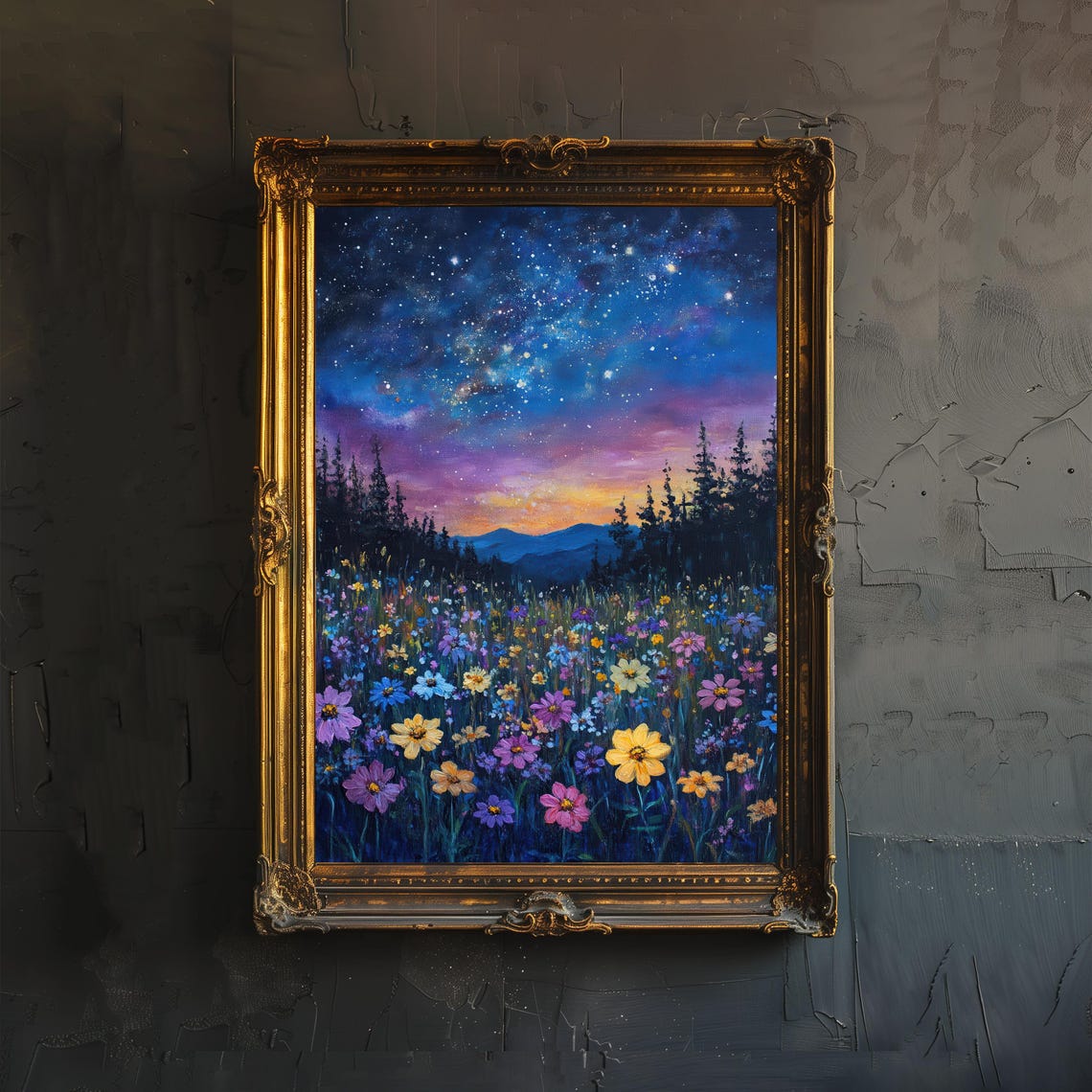 Celestial Starlight Meadow Vintage Nature Poster