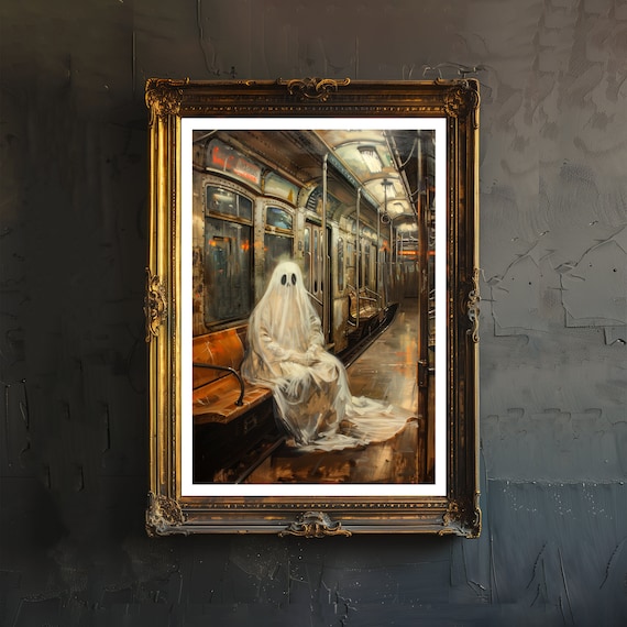 Ghost on a Subway Empty Train Car Spooky Dark Academia Goth Wall Art