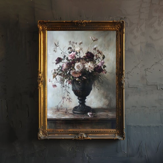 Vintage Flowers Poster Dark Academia Art Gothic Decor Antique Floral Illustration Rustic Nature Wall