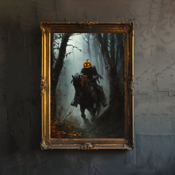 Pumpkin Rider Dark Horseman Gothic Halloween Print