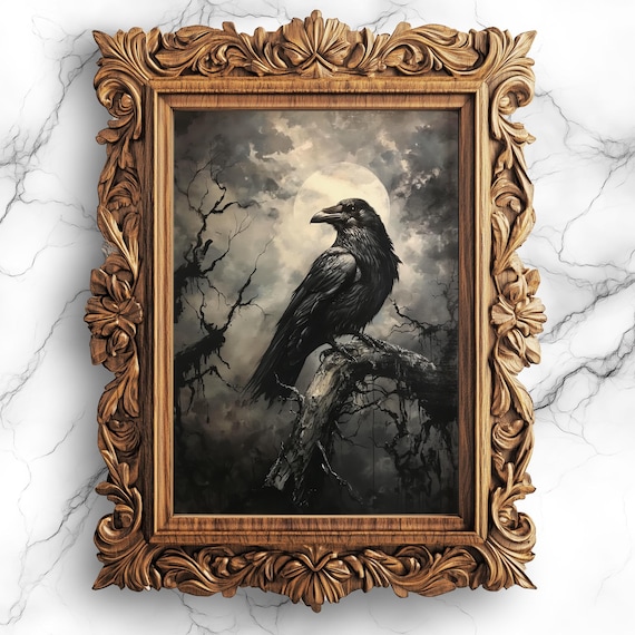 Moonlit Crow Scene Gothic Art Print