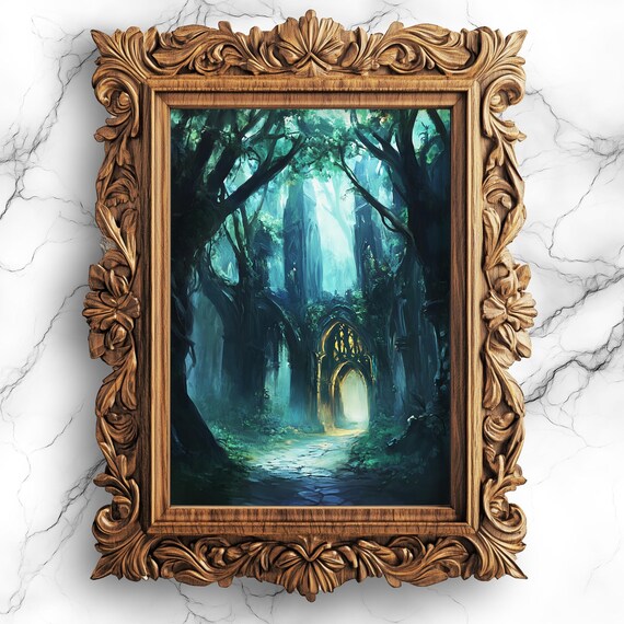 Gothic Forest Ruins With Glowing Archway Dark Fantasy Poster