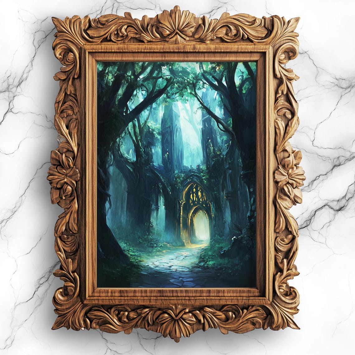 Gothic Forest Ruins With Glowing Archway Dark Fantasy Poster