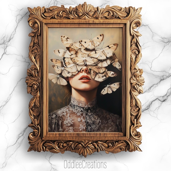 Dark Academia Moth Woman Gothic Portrait Art Print