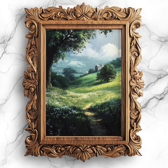 Victorian Countryside Antique Oil Painting Moody Green Art Poster