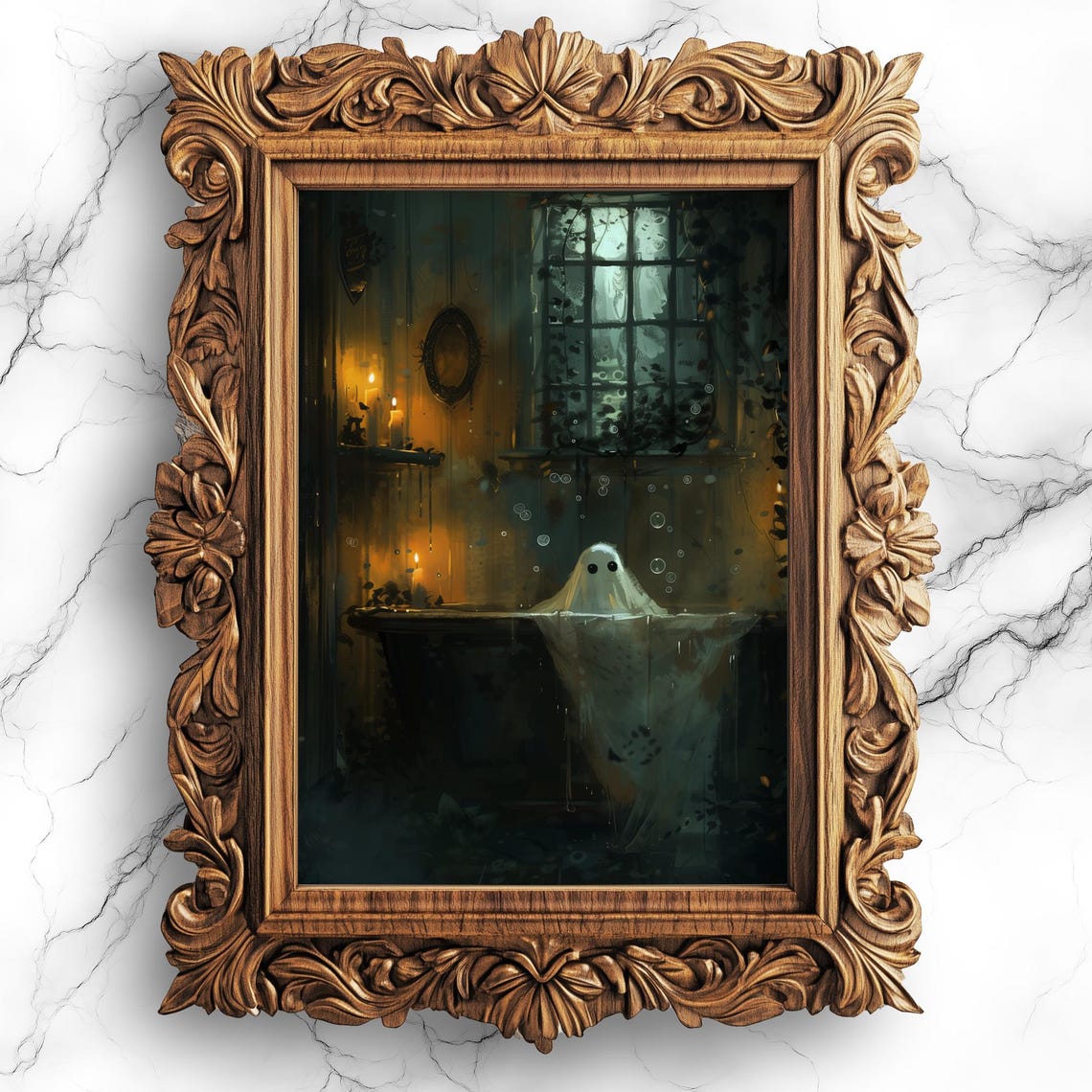 Ghost Bathing In Candlelit Haunted Room Spooky Oil Painting Poster