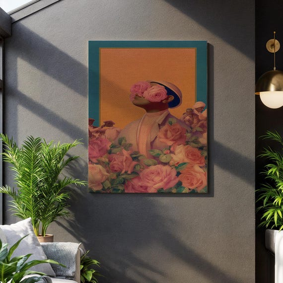 Pink Rose Eyes Artwork Framed Floral Collage Fantasy Wall Decoration Botanical Beauty Canvas Abstract Figure Painting Surreal Woman