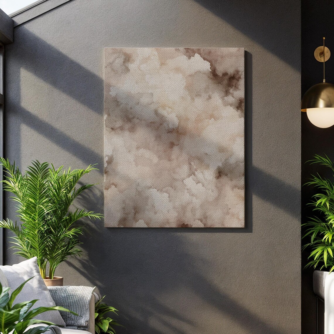Neutral Cloud Abstract Art Print, Soft Beige Watercolor