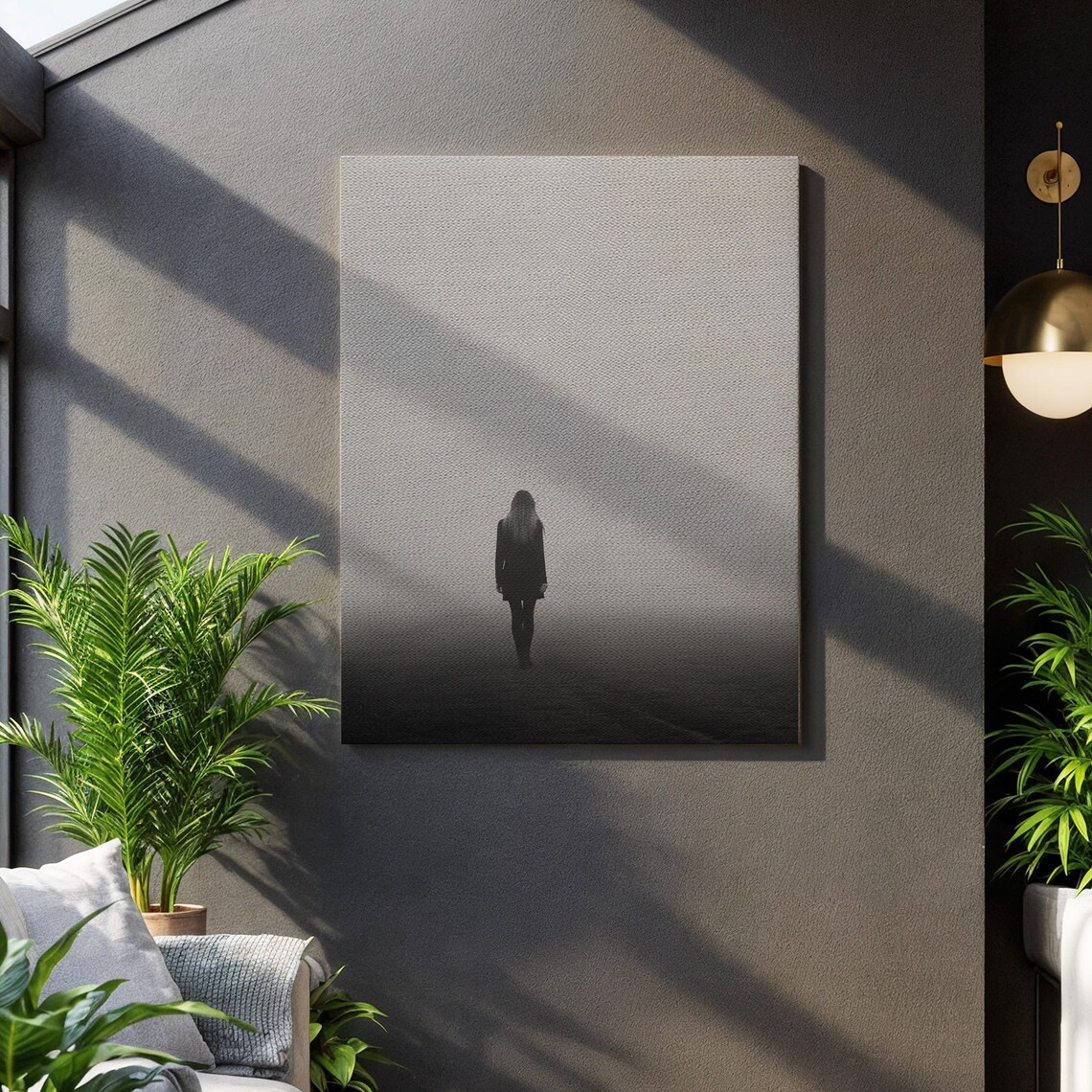 Enigmatic Fog Silhouette Woman Pathway Poster Moody Minimalist Mist Landscape