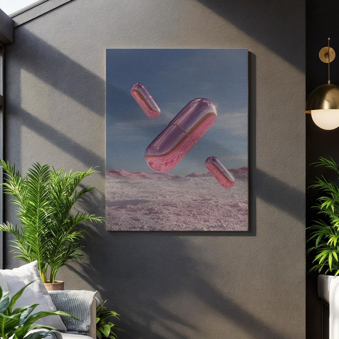 Floating Pink Capsule, Surreal Pop Futurism Art Print