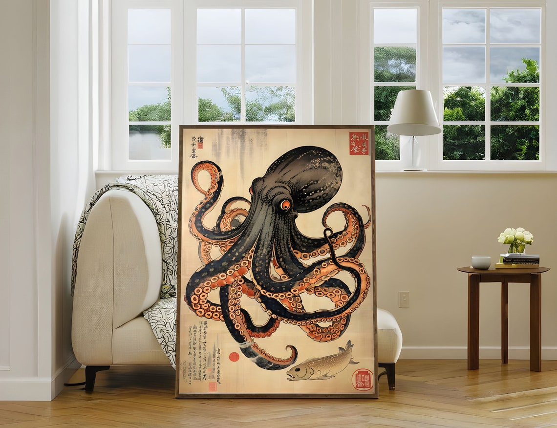 Giant Octopus Eyeing Its Prey Ukiyo E Japanese Sea Life Poster - Image 4