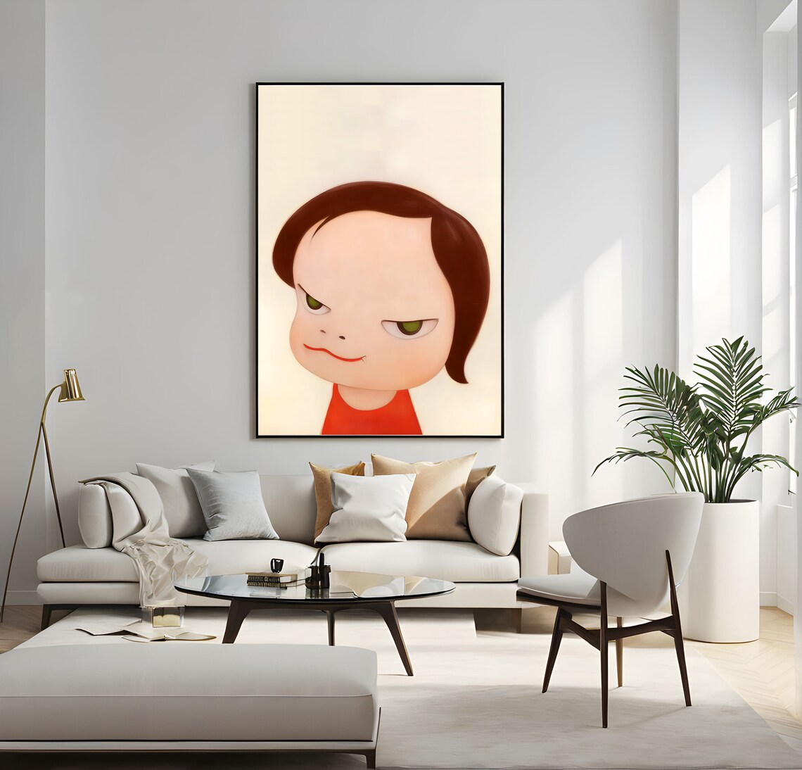 Yoshitomo Nara Green Eyes Girl Red Dress Moody Portrait Wall Art - Image 4