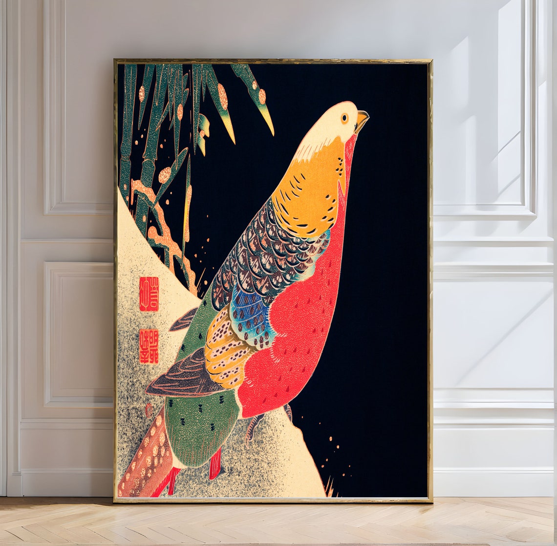 Ito Jakuchu Golden Pheasant in Snow Bamboo Vintage Japanese Print